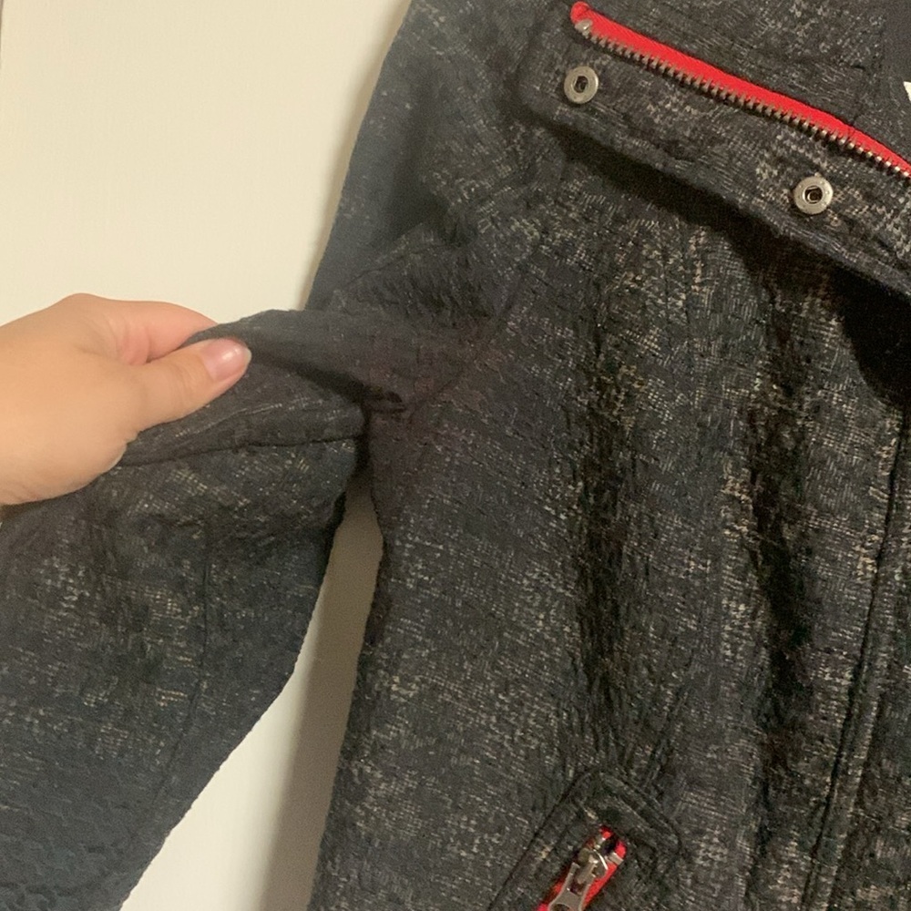 We The Free Black Houndstooth Leopard Print Moto Jacket With Red Zippers Size 4 - Picture 9 of 10